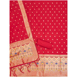 Red Banarasi silk printed unstitched salwar suit set with dupatta (3m)