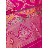 Pink Banarasi silk printed unstitched salwar suit with dupatta (3m)