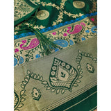 Bottle green Banarasi silk printed unstitched salwar suit & dupatta, 3m long
