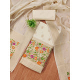 White Banarasi silk printed unstitched salwar suit with dupatta (3m)