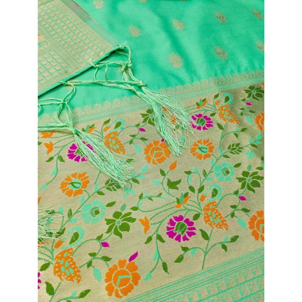 Sea green Banarasi silk printed unstitched salwar suit with dupatta (3mtrs)