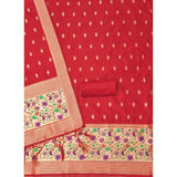 Red Banarasi silk printed unstitched salwar suit with dupatta (3m)