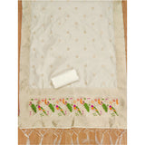 White Banarasi Silk printed unstitched salwar suit with dupatta, 3M long