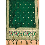 Bottle green Banarasi silk printed unstitched salwar suit with dupatta (3mtrs)