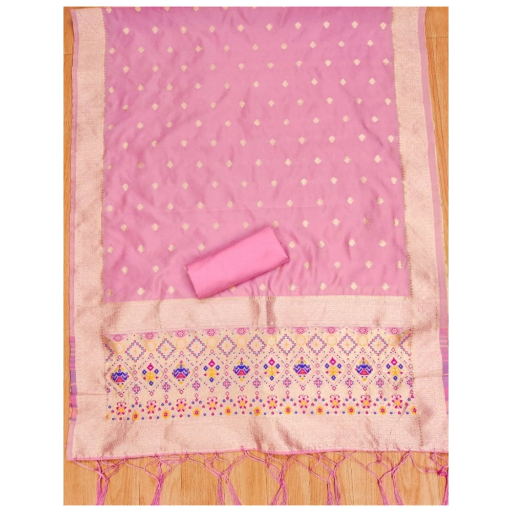 Light pink Banarasi silk printed unstitched salwar suit set with dupatta (3m)