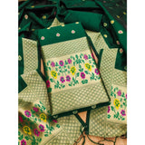 Bottle Green Banarasi Silk printed unstitched salwar suit & dupatta, 3m long