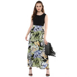 Women's rayon round neck sleeveless floral dress, multicolor