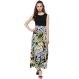 Women's rayon round neck sleeveless dress with floral print