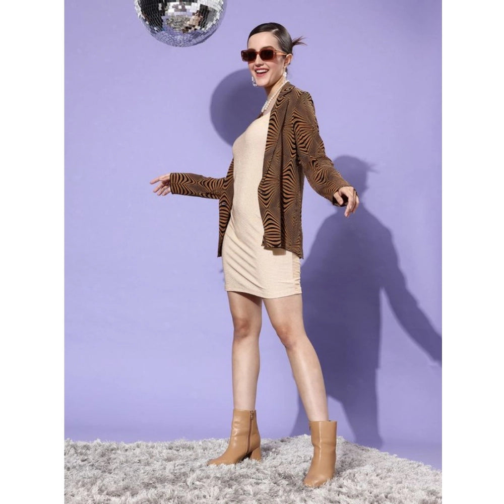 Square neck, gold polyester women's dress with embellishments