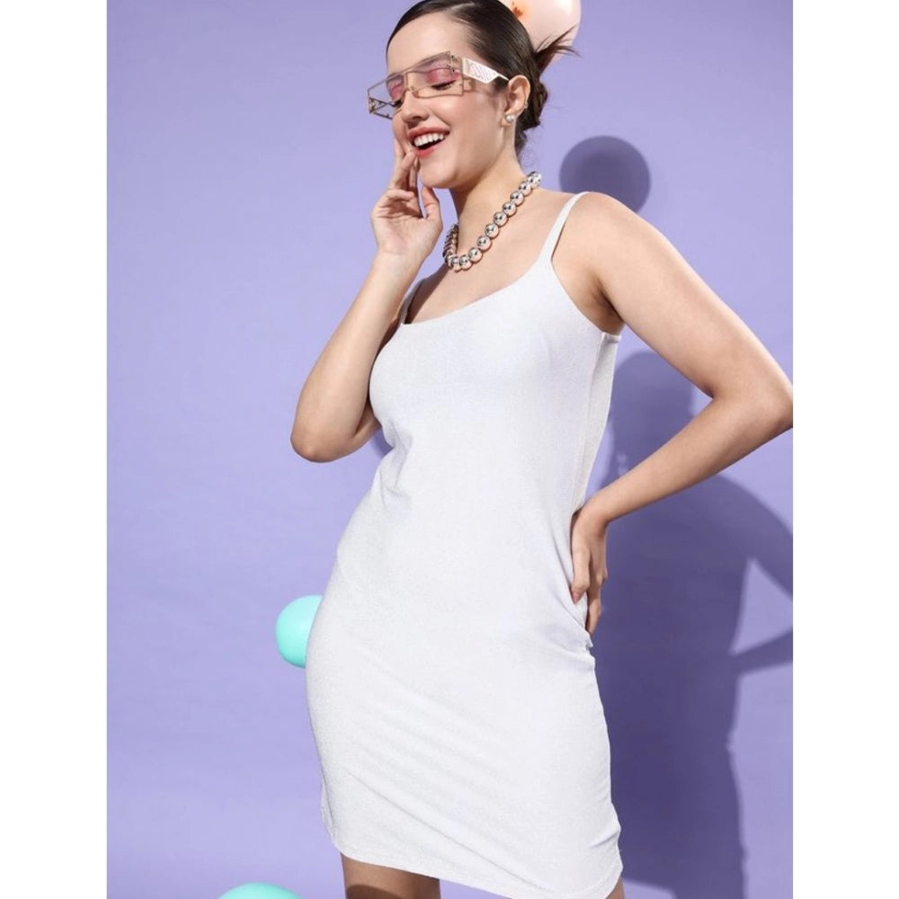 Square neck sleeveless dress silver polyester lycra embellished