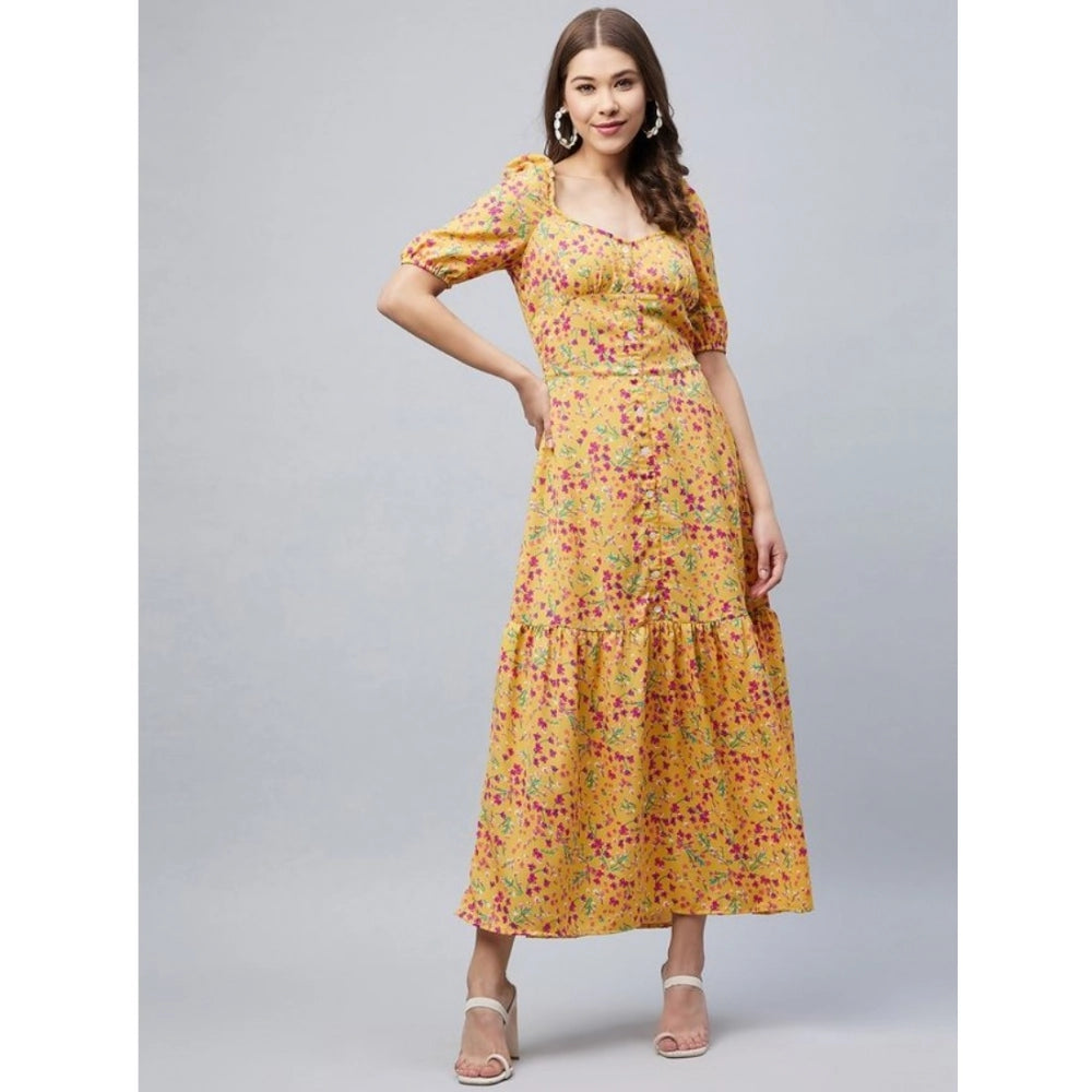 Pink polyester women's square neck half sleeve dress