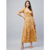 Pink polyester women's square neck half sleeve dress