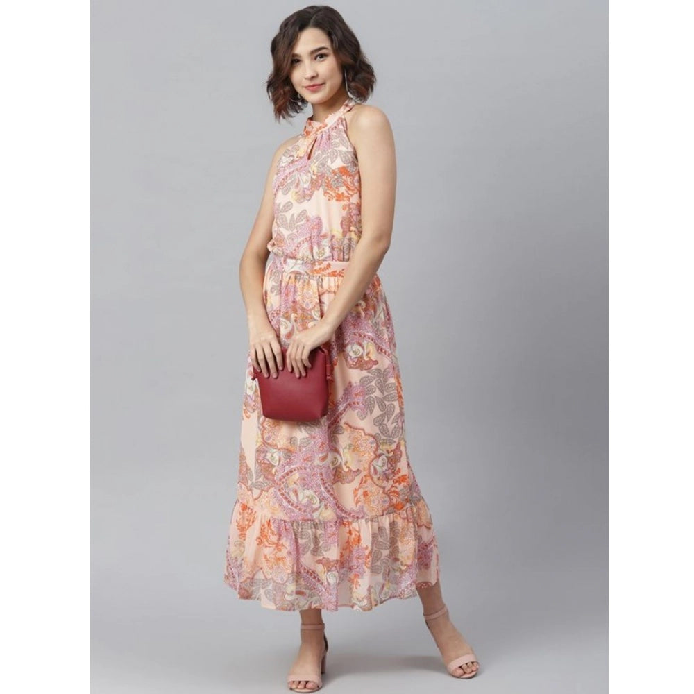 Peach sleeveless maxi dress with halter neck