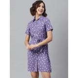 Women's short sleeve polyester polka dot dress in lavender