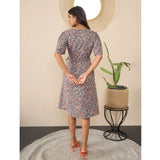 Grey moss floral print women's polyester V-neck dress with bell sleeves