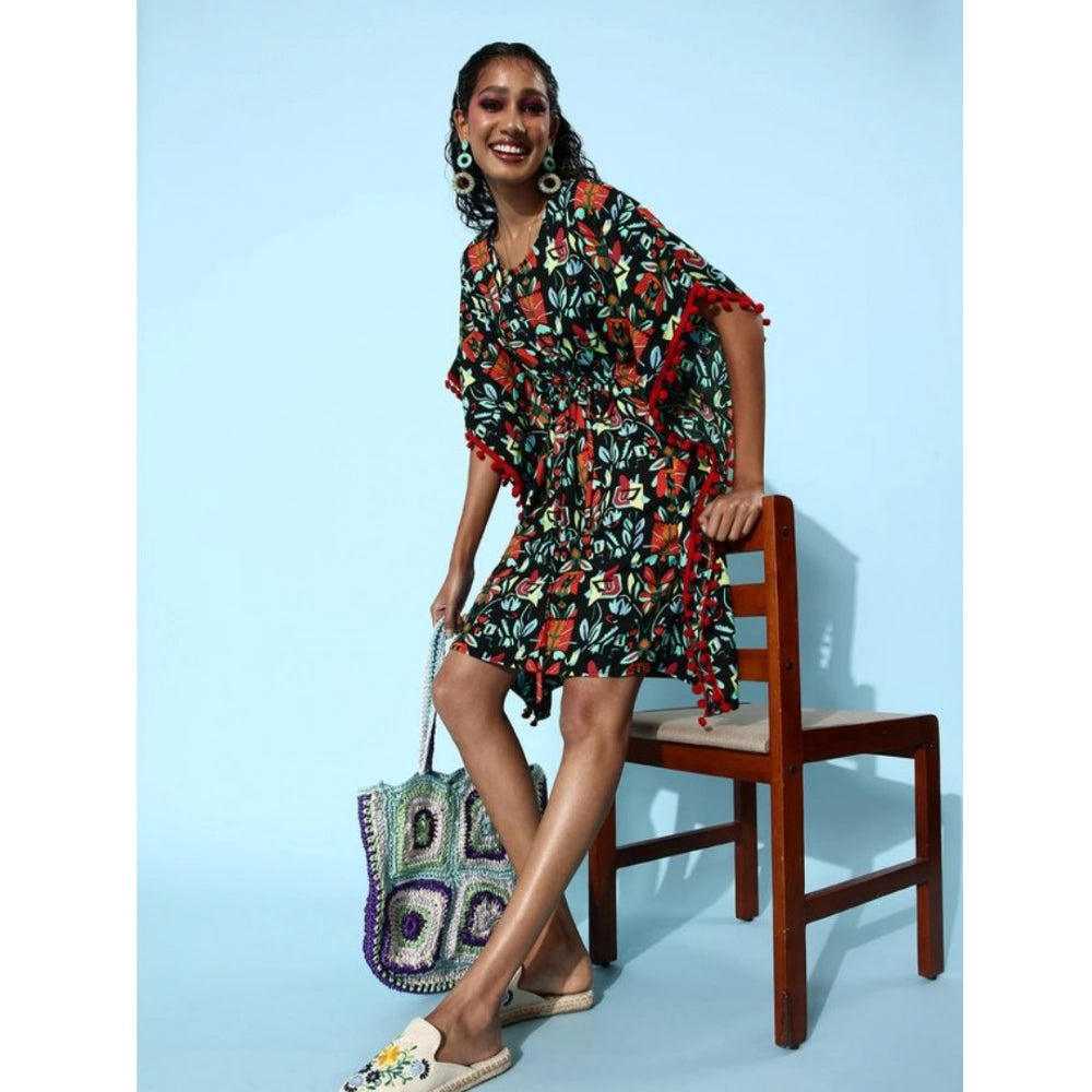Multicolored polyester women's round neck kaftan