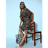 Multicolored polyester women's round neck kaftan