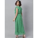 Women's green polyester round neck short sleeve dress