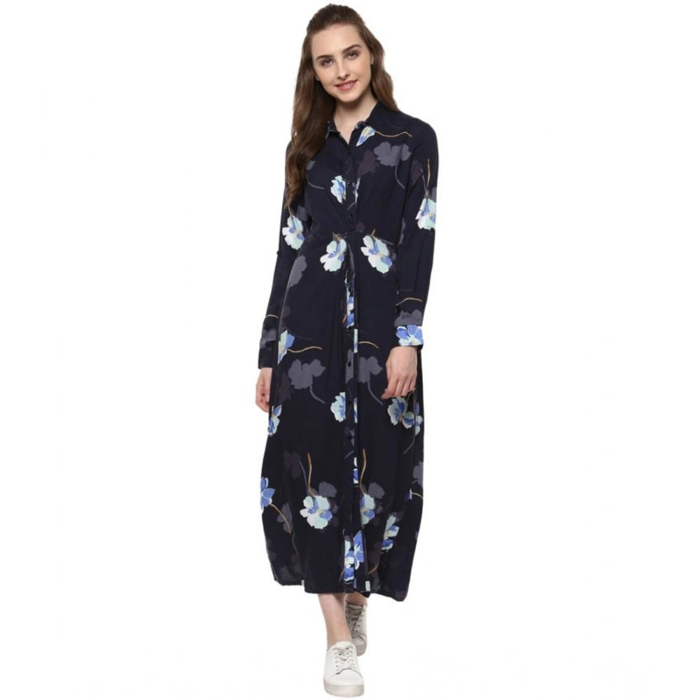 Women's long-sleeve dress, rayon fabric, floral print