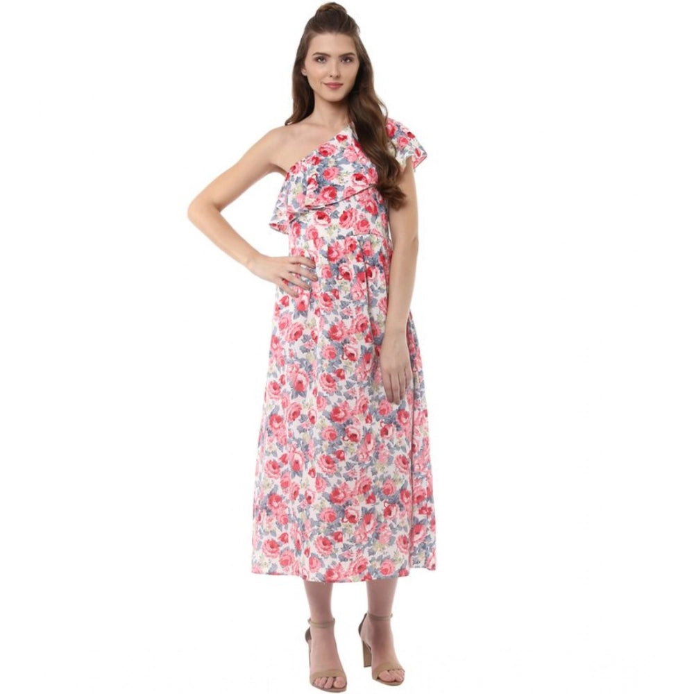 Multicolor women's crepe floral one shoulder dress