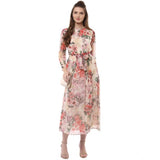 Women's round neck long sleeved chiffon floral dress
