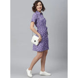 Ladies lavender polka dot neck dress with short sleeves