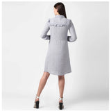 Women's blue polyester floral collar neck long sleeves dress