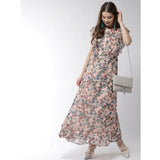 Women's round neck polyester floral dress