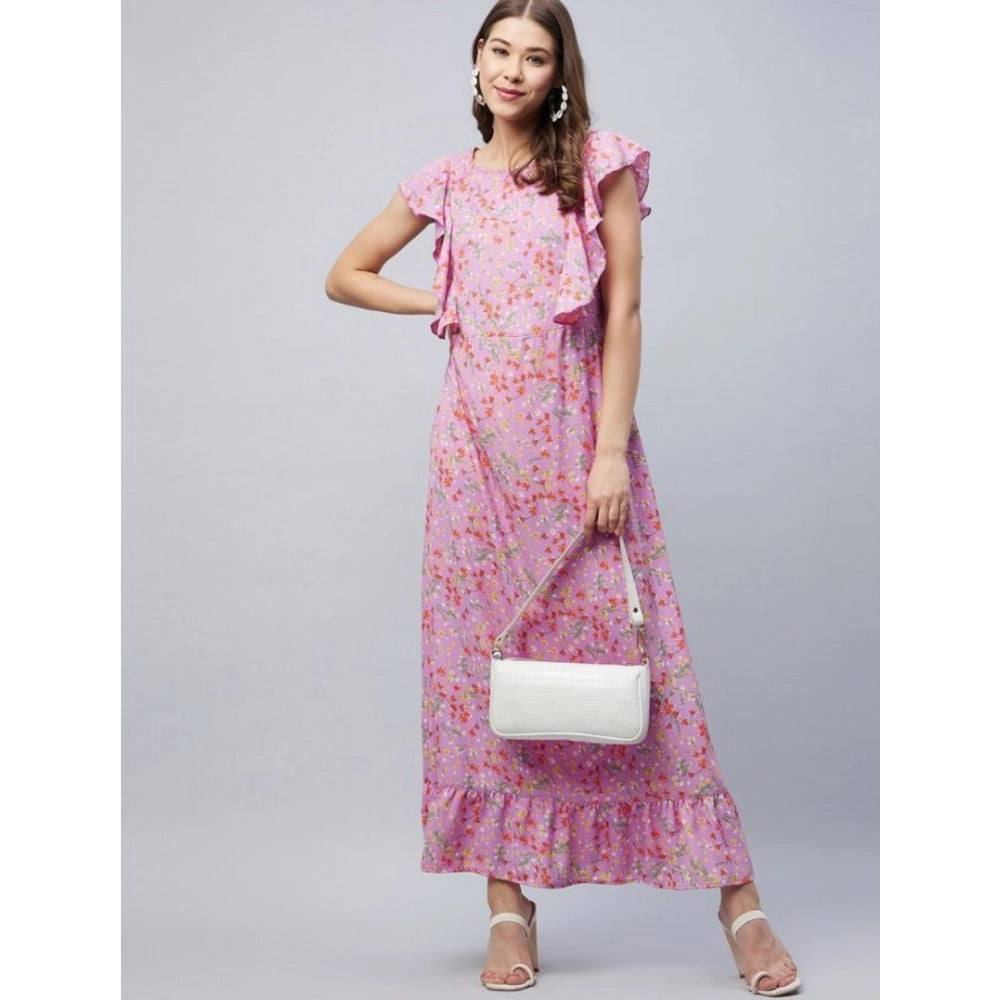 Lavender round neck flutter dress with cold-shoulder detail