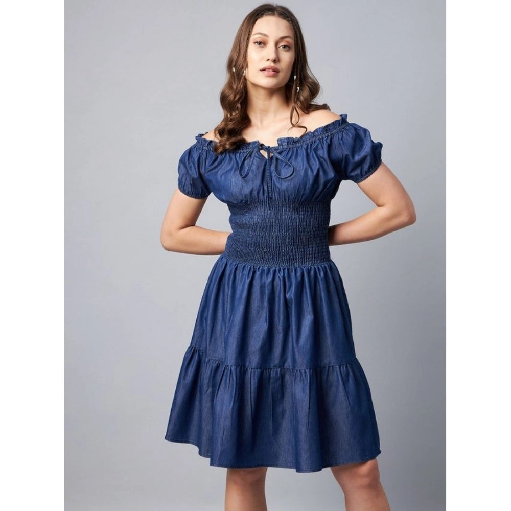 Women's off-shoulder denim short sleeve dress