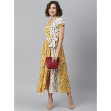 Yellow floral v-neck short sleeve women's dress