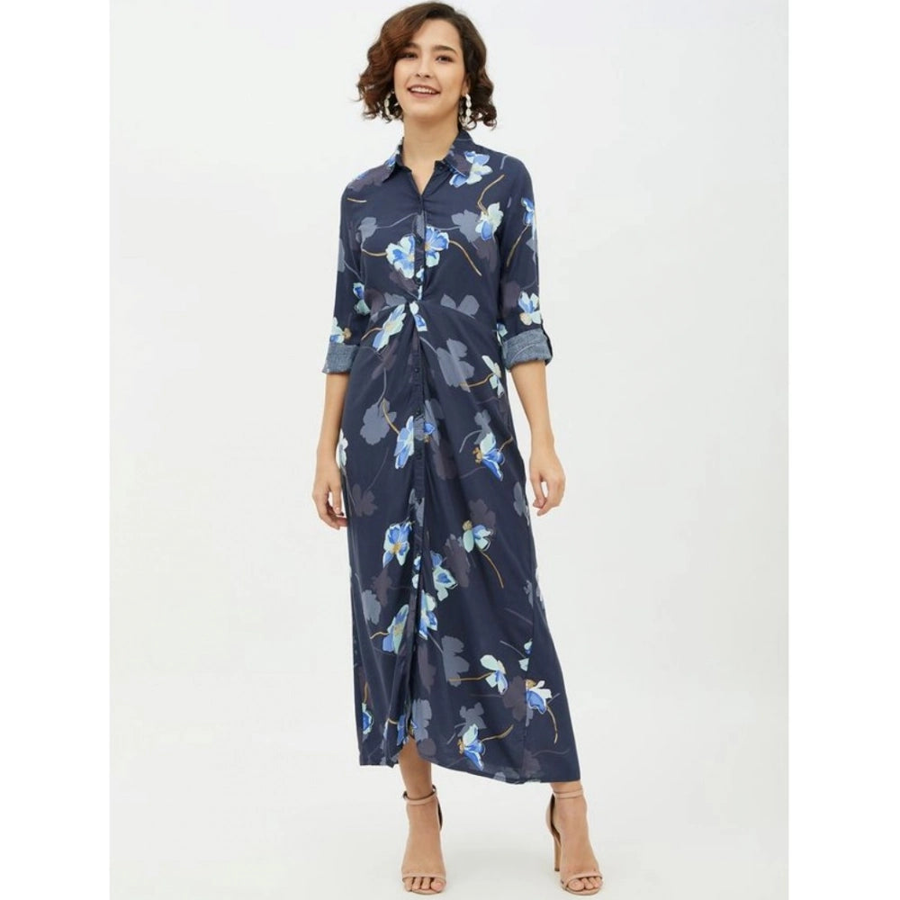 Women's long sleeves dress with floral pattern and collar