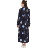 Long sleeved rayon dress with a floral collar and long sleeves in blue