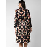 Black pleated long sleeve dress with a high collar
