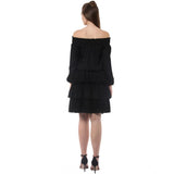 Women's black off-shoulder dress with long sleeves and polyester fabric