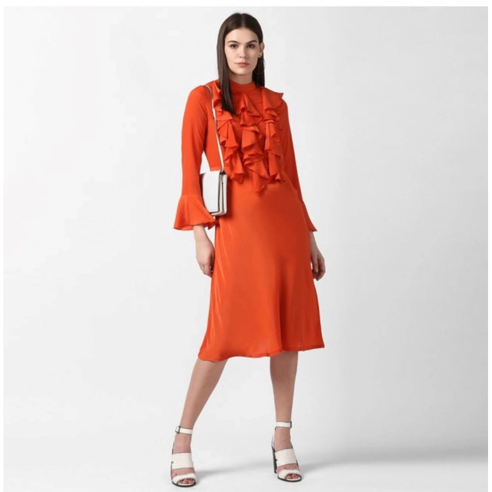 Women's polyester close neck long sleeves dress in orange