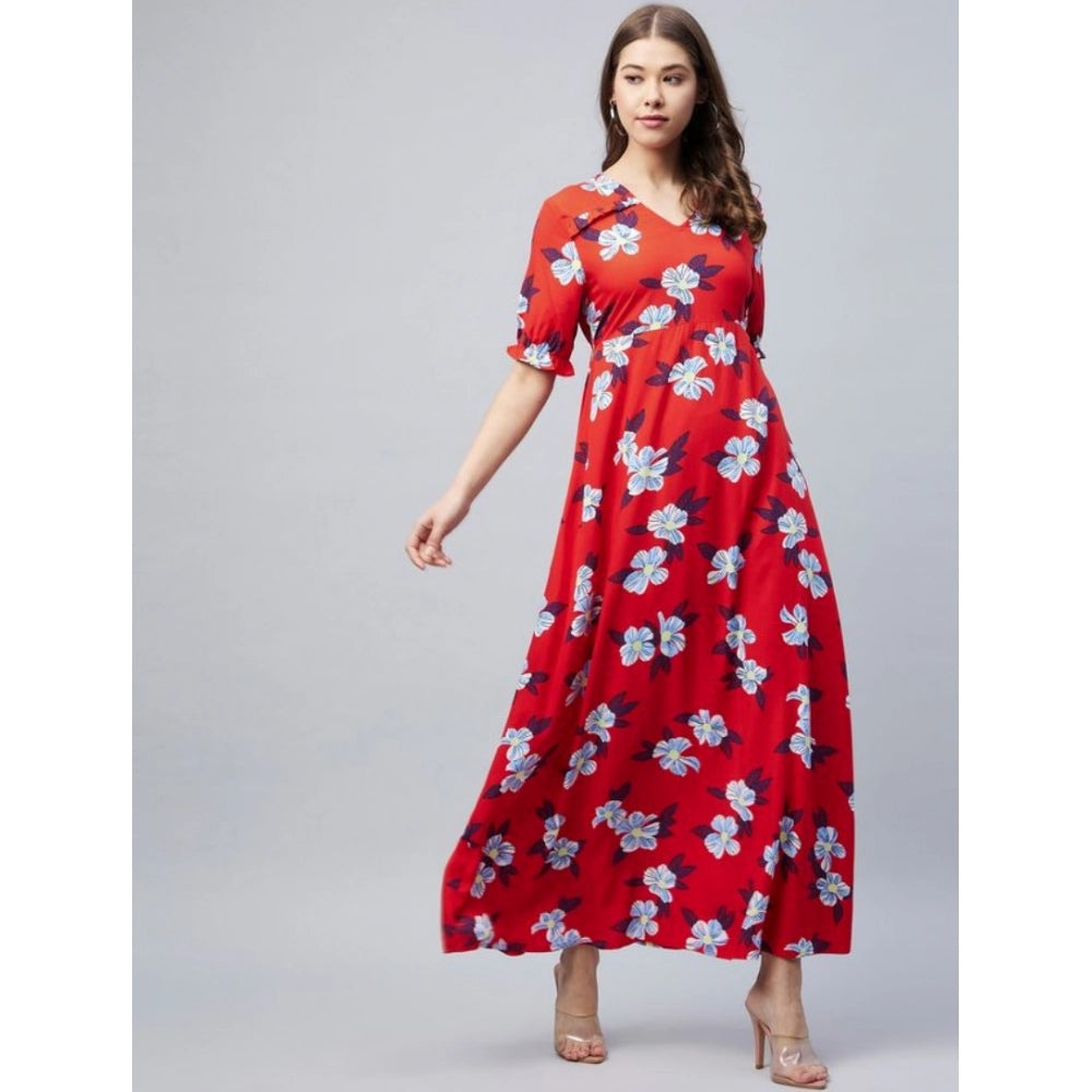 Women's cotton blend floral V-neck half sleeve dress