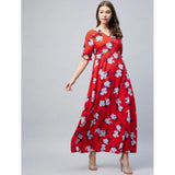Women's cotton blend floral V-neck half sleeve dress