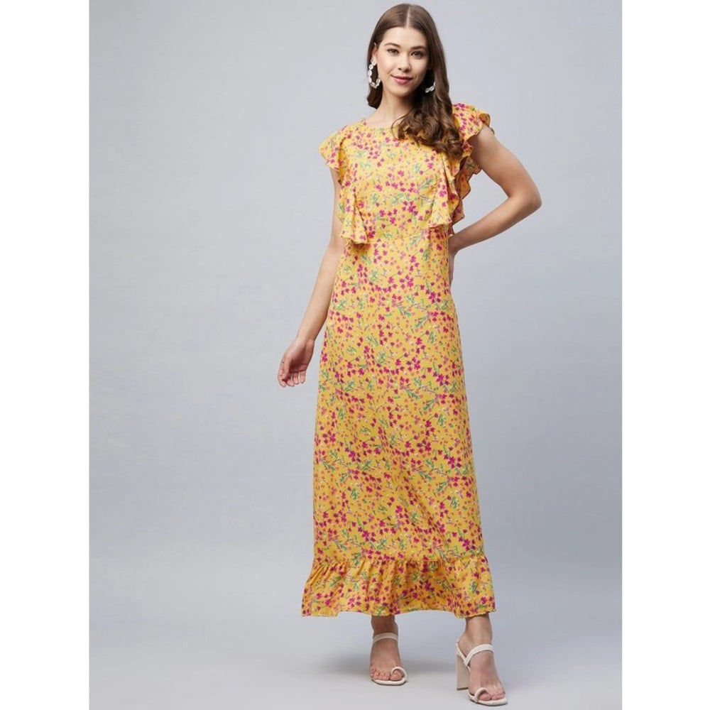 Women's floral round neck maxi dress