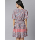 Women's short-sleeved flutter sleeve dress in moss floral print