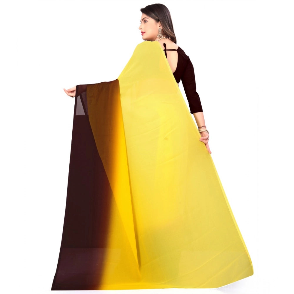 Women's Georgette Solid Saree With Unstitched Blouse 5.5Mtr (Yellow)