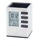Assorted plastic pen holder with LCD display digital alarm clock for office supplies