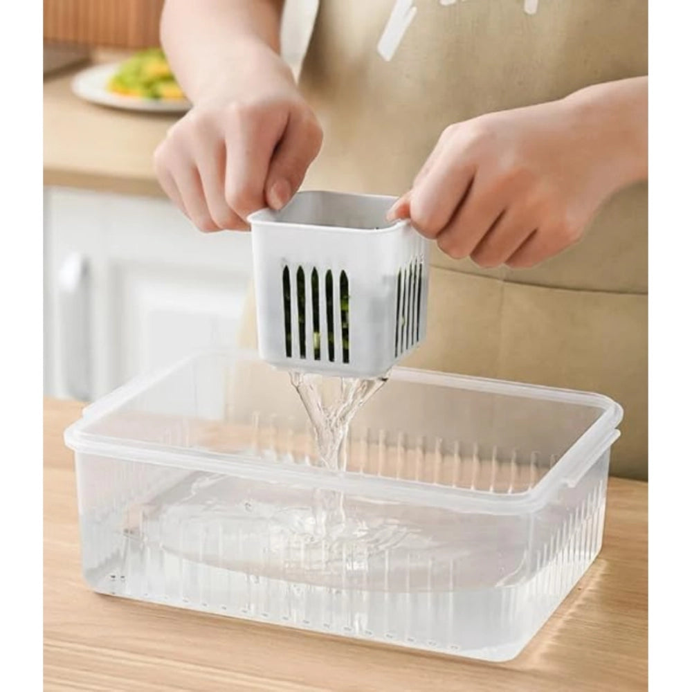 Assorted plastic food storage box with lid & 6 compartments, ideal for fridge organization