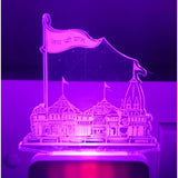 A night lamp designed as a Jain temple with an AC adapter, purple hue
