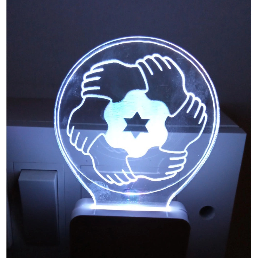Night lamp with MNM logo and AC adapter, white cord