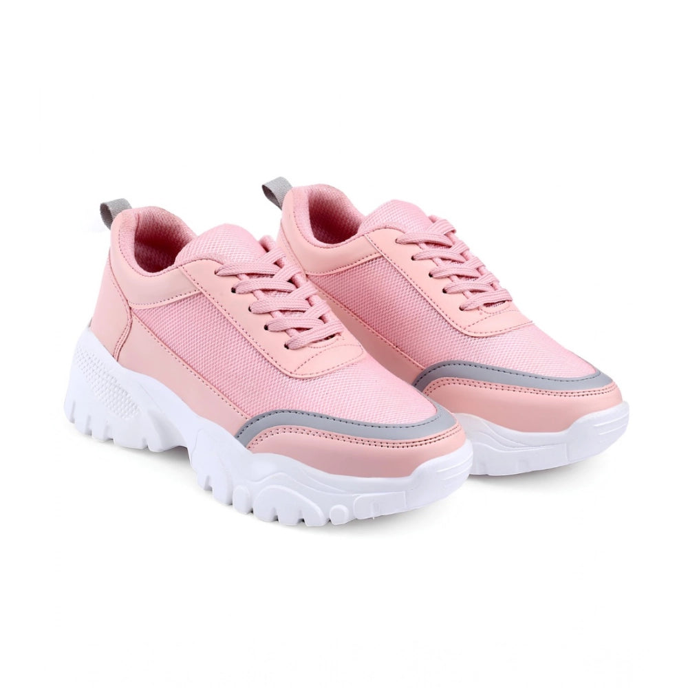 Pink mesh print lace-ups shoes women's casual