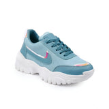 Blue mesh printed lace-up shoes for women