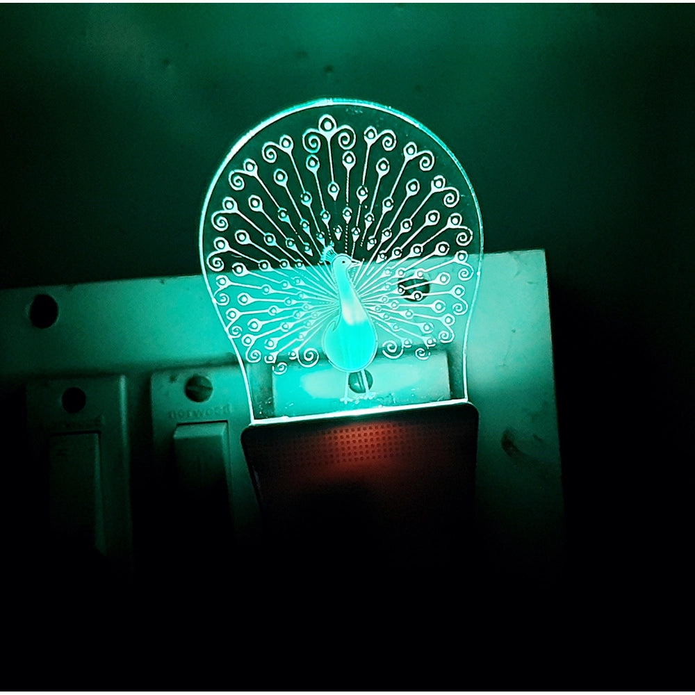 Classic peacock design night lamp, blue glow, AC adapter