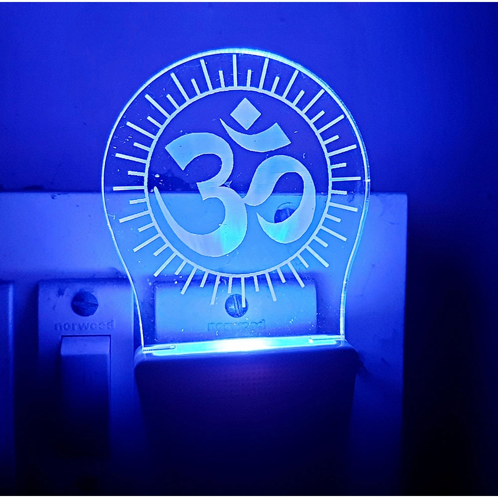 Blue om mantra lighted night lamp with ac adapter