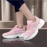 Women's pink casual mesh print lace up shoes